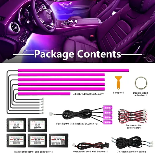 Miniatura 5 de Luces de acrílico para interiores de automóvil, accesorios de automóvil, tira de luces LED 10 en 1 con control de aplicación, 175 pulgadas, 593