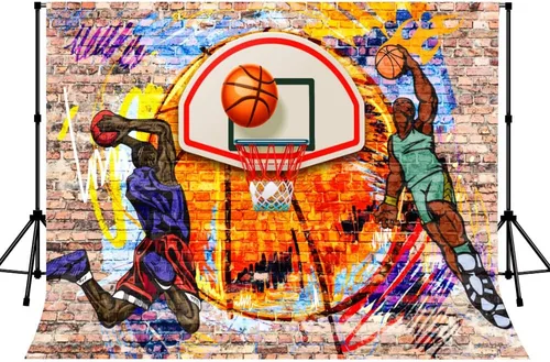 Fondo de baloncesto con temática de graffiti, arte de fotografía deportiva, para decoración de fiesta de cumpleaños, pancarta, cabina de fotos,