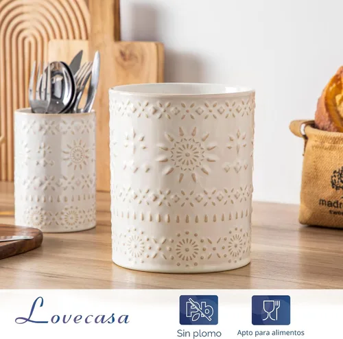 Miniatura 5 de LOVECASA Soporte para utensilios, de cerámica de 7.2 pulgadas + 5.4 pulgadas para encimera, utensilios de cocina grandes para encimera de cocina
