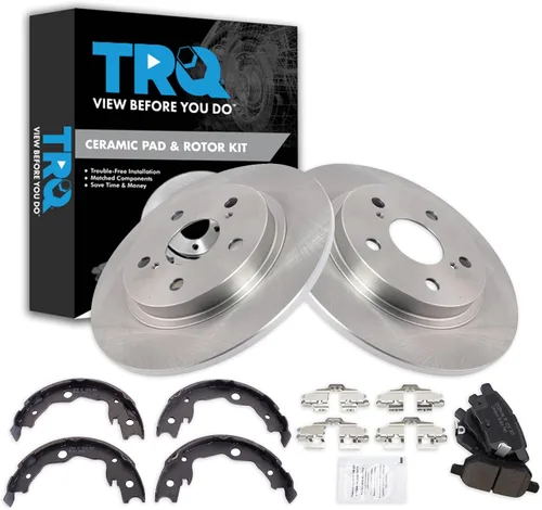 Miniatura 91 de TRQ Kit de pastillas de freno y rotor Posi trasero premium con zapatas de estacionamiento para camión GM SUV