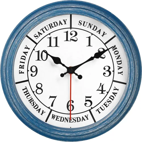 Miniatura 10 de JENLYSTIME Reloj de pared retro impermeable de 12 pulgadas para interior/exterior con termómetro, silencioso, redondo, de cuarzo, funciona con 40