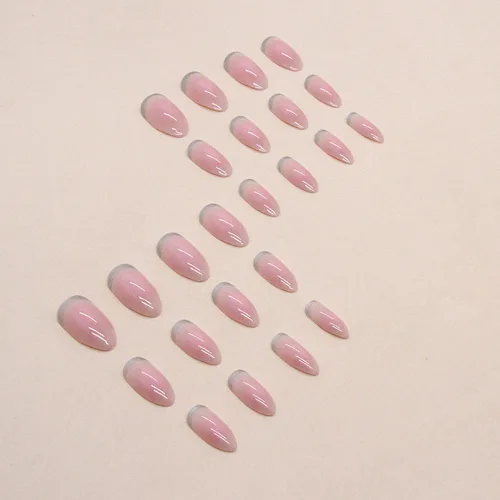 Miniatura 3 de Uñas postizas a presión en forma de almendra, uñas postizas medianas y brillantes, uñas adhesivas con punta francesa, cobertura completa, uñas