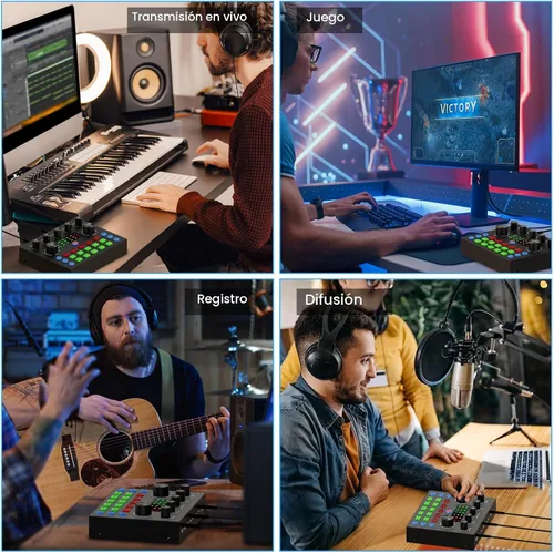 Miniatura 7 de Brvomussy Paquete de equipo de podcast para 2, interfaz de audio con micrófonos condensadores con cambiador de voz para jugadores, mezclador