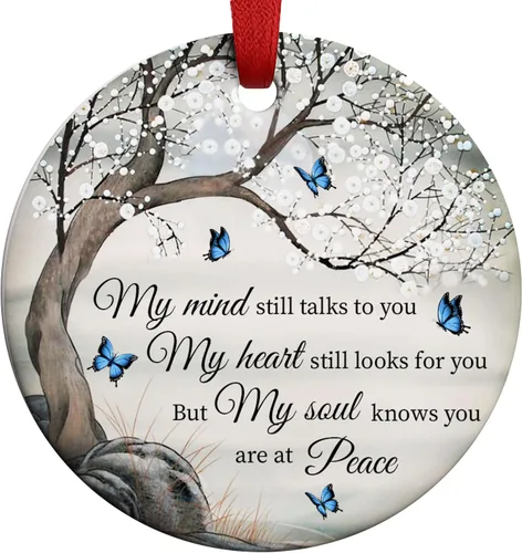 Adornos de Navidad 2025, My Mind Still Talks to You, adorno de mariposa, recuerdo en memoria de regalos queridos pérdida de padre, marido, regalo de