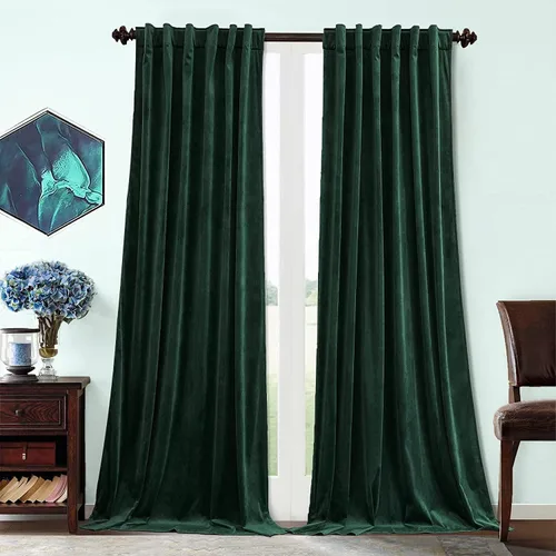 Benedeco Cortinas de terciopelo verde oscuro para ventana de dormitorio con pestaña trasera, cortinas pesadas de lujo vintage súper suaves, cortinas