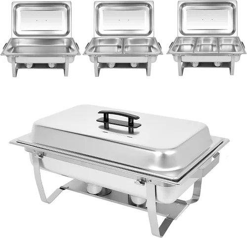 Juego de 2/4 platos de acero inoxidable para fiestas de 9 cuartos de galón y calentadores de buffet, juego de calentadores de catering comerciales