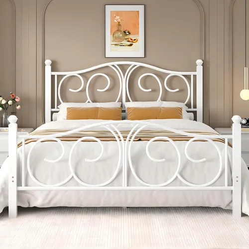 Miniatura 13 de VECELO Base de cama con dosel de metal, tamaño individual, base de colchón con plataforma de 4 pósteres con cabecero, soporte de listones de acero