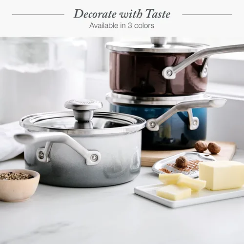 Miniatura 9 de Merten & Storck Utensilios de cocina esmaltados con núcleo de acero hecho a mano europea, olla de 1.4 cuartos de galón con tapa, inducción, sin PFAS