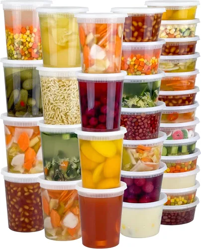 Miniatura 10 de Dipoo 60 juegos (120 piezas) recipientes Deli con tapas de 8 oz, recipientes de plástico herméticos, a prueba de fugas y sin BPA para llevar