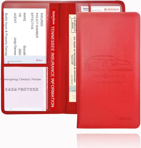 Miniatura 25 de Portador de Tarjeta de Registro e Seguro de Automóvil - Cartera Estuche Organizador de Documentos y Papeles de Automóvil de Cuero para Guantera
