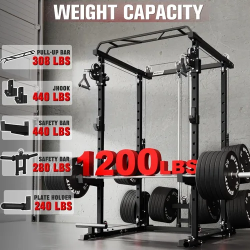 Miniatura 4 de RitFit El paquete multifunción de garaje y gimnasio en casa incluye jaula de potencia de 1200 libras PPC03/P3 con sistema de cruce de cables, banco
