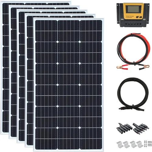 Miniatura 11 de Kit de panel solar de 200 W, 12 voltios/24 voltios, 2 módulos monocristalinos de 100 W, controlador de carga de 20 A para RV, barcos, remolques