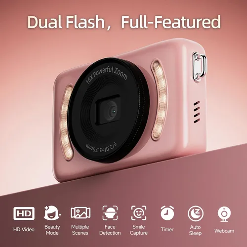 Miniatura 3 de Cámaras digitales 2026, cámara digital de 64 MP con tarjeta de memoria de 64 GB, zoom 16X, pantalla HD real de 2.8 pulgadas, antivibraciones, cámara