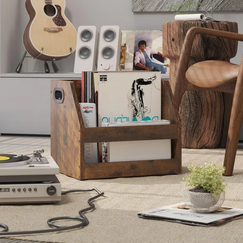 Miniatura 5 de YMYNY Soporte para almacenamiento de discos, caja de vinilo con asa, estante de libros, organizador de escritorio trapezoidal LP para carpetas