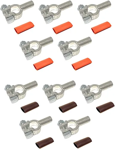 Miniatura 8 de 1 par de calibre 2/0 Conectores de terminal de cable de batería de poste superior, positivo y negativo (+/-) de cobre puro + tubo termorretráctil