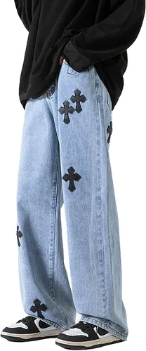 Pantalones de mezclilla holgados para hombre, estilo hip-hop, cruzados, holgados, pierna ancha, rectos, ropa de calle