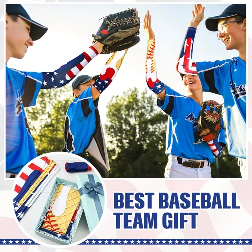 Miniatura 4 de Shyyween 6 pares de mangas de brazo de béisbol de goteo de helado para jóvenes, protección solar cruzada, manga de compresión para brazo, bandera