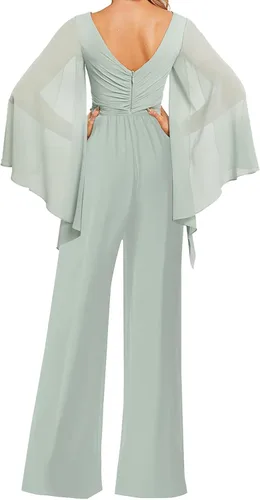 Miniatura 2 de JAEDEN Dama De Honor Pantalones De Gasa Monos - Dama De Honor Manga Larga Cuello