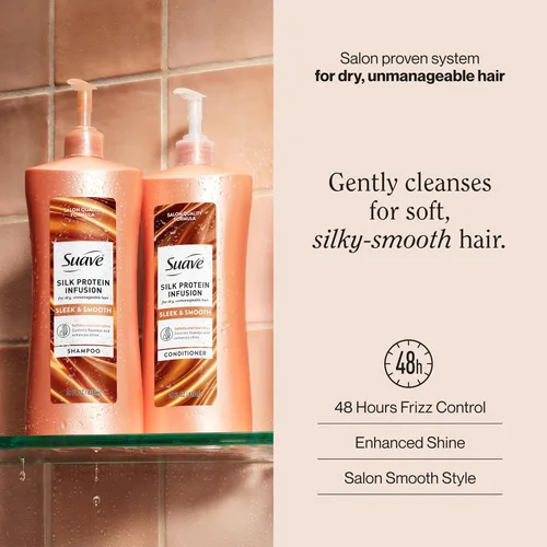 Miniatura 2 de Suave Silk Protein - Champú suave y elegante para cabello seco e inmanejable, antihumedad + control de encrespamiento 48 horas, mejora el brillo