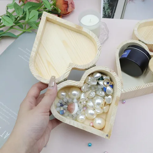 Miniatura 3 de Caja de madera sin terminar en forma de corazón, madera de pino natural, cajas de madera de bricolaje con tapa para manualidades de almacenamiento