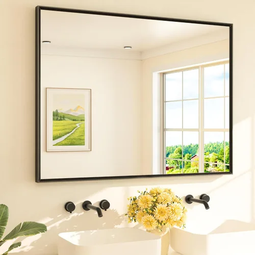 Miniatura 21 de TETOTE Espejo de Baño Dorado de 16" x 20" Latón Dorado Cepillado Rectangular con Marco Biselado Espejo de Tocador de Baño para Sobre el Lavabo