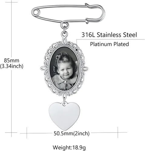 Miniatura 6 de Custom4U Ramo de boda para fotos personalizado con 1-4 imágenes, pines conmemorativos para boda, novio, novia, memoria, pasador funerario, madre