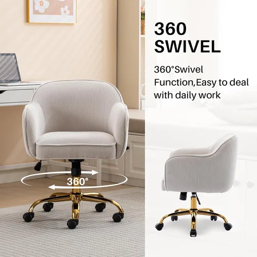 Miniatura 4 de Silla de escritorio para oficina en casa con brazos, ruedas doradas, silla moderna tapizada en terciopelo, silla de computadora enrollable, silla