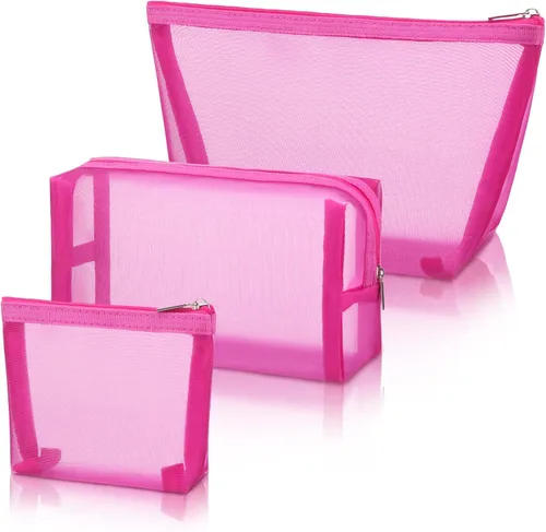 Miniatura 10 de Bolsa de cosméticos de malla de 3 piezas de Boao, bolsa de maquillaje de malla con bolsa con cremallera, artículos de aseo de viaje para organizador