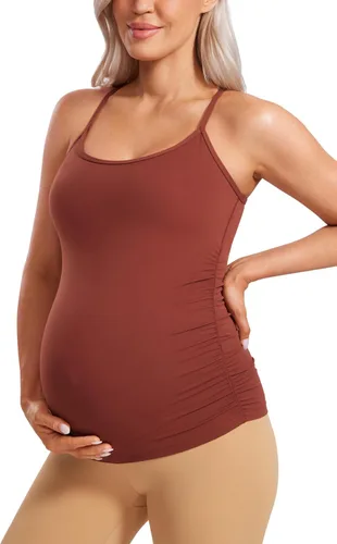CRZ YOGA Butterluxe - Camiseta sin mangas de maternidad con espalda en Y para mujer, fruncida, básica, sin mangas, atlética, para yoga