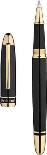 Miniatura 2 de BEILUNER Pluma Rollerball de Lujo 315, con Acabado de Oro de 24 Quilates, Laca de Piano Negro, Artesanía de Grado de Lujo, El Mejor Set de Regalo
