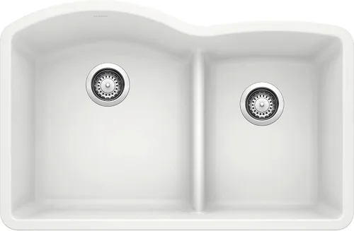 Miniatura 7 de BLANCO 443102 Diamond 60/40 Fregadero de cocina con doble tazón de división baja, 32 pulgadas de largo x 21 pulgadas de ancho, color gris volcán