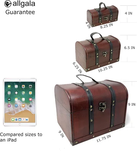 Miniatura 2 de Allgala Gran caja de recuerdo del tesoro de madera antigua de la joyería 3-PC Set-HD90207