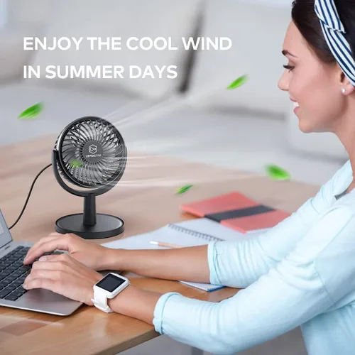 Miniatura 7 de Mini ventilador de escritorio, ventilador de escritorio alimentado por USB con 4 velocidades, pequeño pero potente, flujo de aire fuerte, trabajo