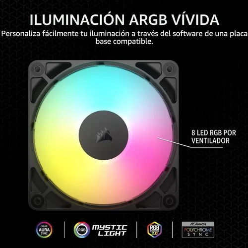 Miniatura 4 de CORSAIR RS120 ARGB Ventilador PWM de 120 mm – Conexión Daisy-Chain – Bajo Nivel de Ruido – Rodamiento de Cúpula Magnética – Paquete Individual