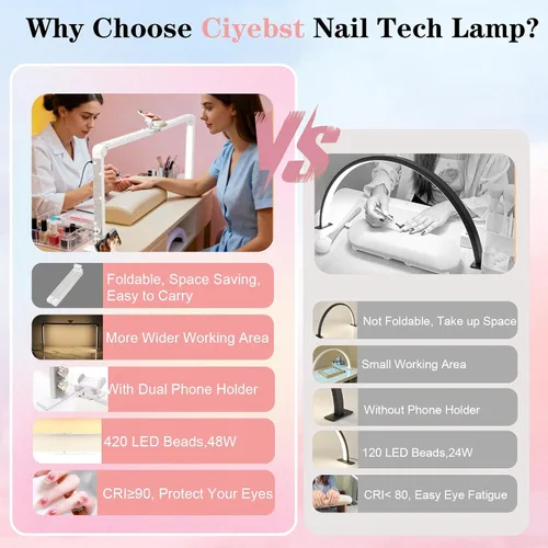 Miniatura 3 de Nail Tech - Lámpara para escritorio, luz de media luna grande de 34 pulgadas con soporte para teléfono, brillo de 48 W, luz de arco ajustable
