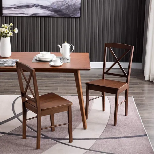 Miniatura 4 de DUHOME Juego de 2 sillas de comedor de madera con respaldo cruzado, sillas de cocina, sillas laterales de nogal