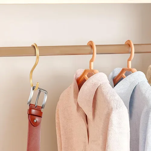 Miniatura 5 de SIAMESE Ganchos en S de aluminio, paquete de 10 unidades de tamaño mediano en color dorado para colgar plantas, jeans, tazas en armario, cocina