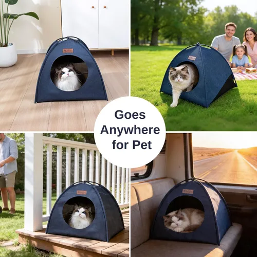 Miniatura 8 de Tienda de campaña piramidal desplegable para gatos y gatos pequeños de hasta 6.6 libras, resistente al agua, transpirable, plegable, con cojín