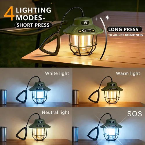 Miniatura 4 de Linterna de campamento de 1200 lúmenes, luz LED recargable con 4 modos de luz, linterna portátil USB al aire libre para campamento, senderismo