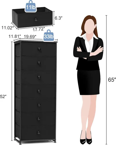 Miniatura 3 de Crestlive Products Cajonera alta, torre de almacenamiento de 7 cajones de tela, cómodas - Unidad organizadora vertical para dormitorio, pasillo