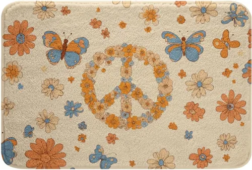 Miniatura 13 de Erosebridal Groovy - Tapete de baño de microfibra para fiesta de los años 70, tapete de baño 3D floral arcoíris 3D, tapete de baño bohemio hippie