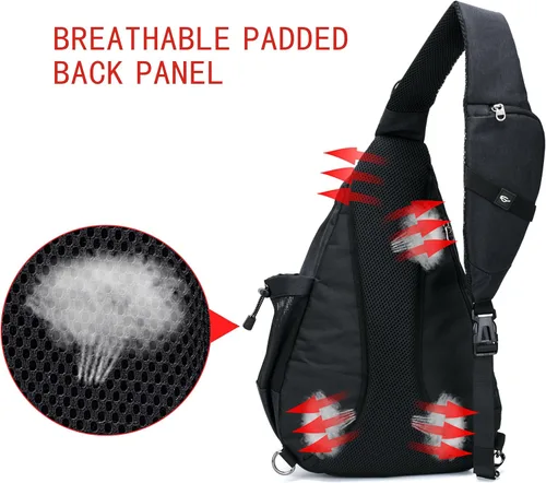 Miniatura 3 de TurnWay - Bolsa bandolera impermeable, bolsa cruzada, bolsa al hombro, con puerto de carga USB para viajes, senderismo, ciclismo, campamento Negro