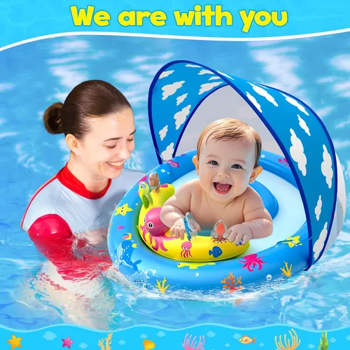 Miniatura 4 de Flotador de piscina para bebé con dosel – Flotador inflable de natación para bebés con protección solar UPF50+, flotador de piscina infantil