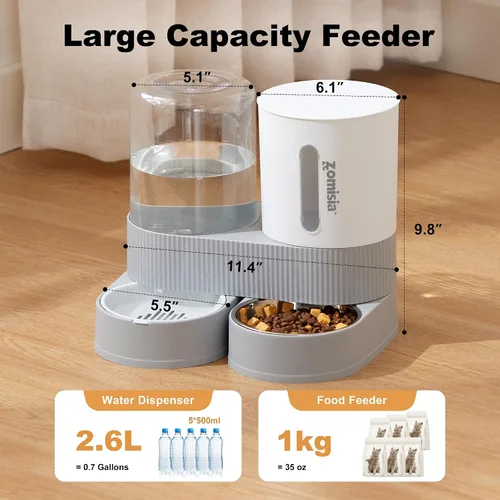Miniatura 2 de ZOMISIA - Comedero y dispensador de agua para gatos con gravedad - Alimentador y dispensador de agua para gatos 2 en 1 con cuenco de acero