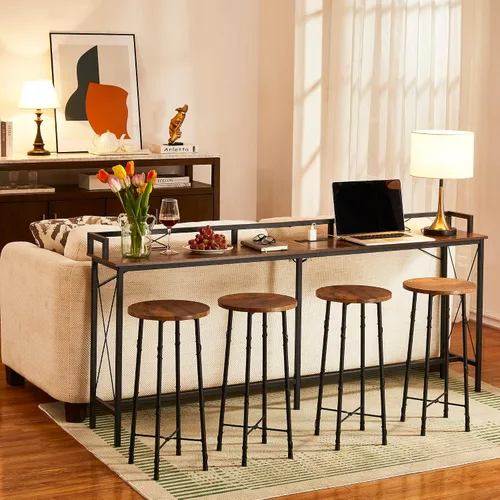 Miniatura 2 de VECELO Mesa consola de 71 pulgadas con 2 salidas y 2 puertos USB, muebles de entrada con cable de alimentación de 9.8 pies de largo, deflector