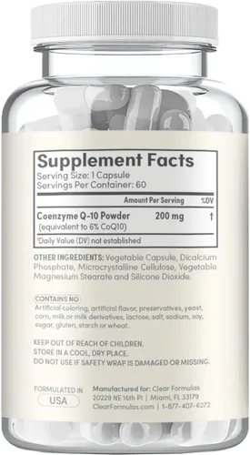 Miniatura 4 de Clear Formulas Absorción Rápida CoQ10 200mg - Coenzima Q10 200mg Potente antioxidante para la energía cardíaca y el envejecimiento - Cápsulas