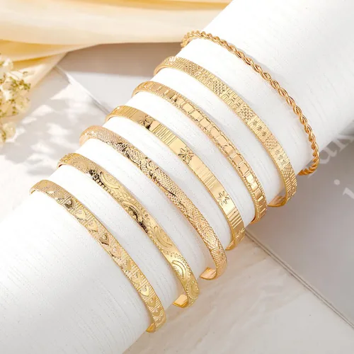 Miniatura 7 de Juego de pulseras de oro bohemio para mujer, estilo vintage, apilables, con flechas ajustables, hexagrama torcido, grabado, brazalete abierto