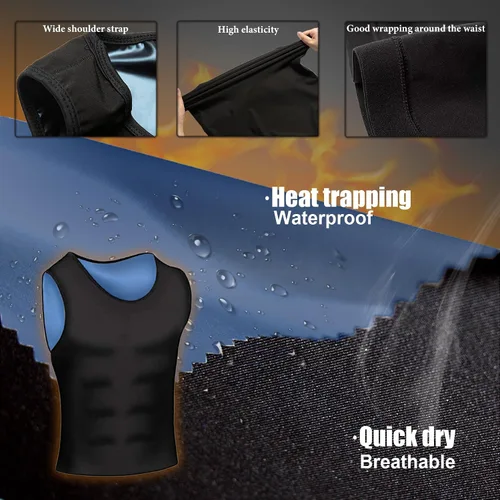 Miniatura 4 de Chaleco de Sauna para Hombres Entrenador de Cintura, Camiseta de Traje de Sauna Sudorífero para Hombres sin Mangas Camiseta sin Mangas de Compresión