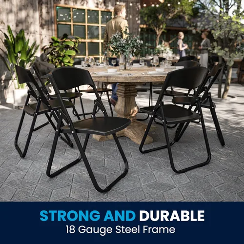 Miniatura 9 de Flash Furniture HERCULES Series - Silla plegable de plástico negro resistente de 500 libras con soportes integrados