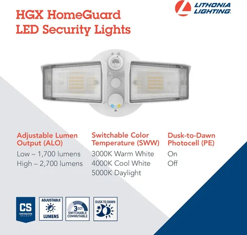 Miniatura 3 de Lithonia Lighting HomeGuard - Luces LED de 2 luces LED para exteriores, sensor de anochecer a amanecer, lúmenes ajustables, color seleccionable